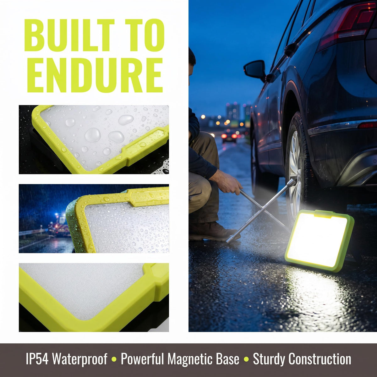 LED Work Light, Rechargeable, 700 LM Magnetic Portable Flood Light with Adjustable Stand, IP54 Waterproof, 3 Lighting Modes with Emergency SOS, 1Pack A9070