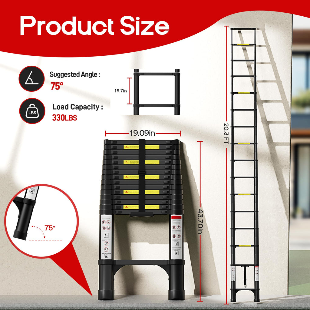 Telescoping Ladder 20.3 FT 330 lbs Capacity Black P348