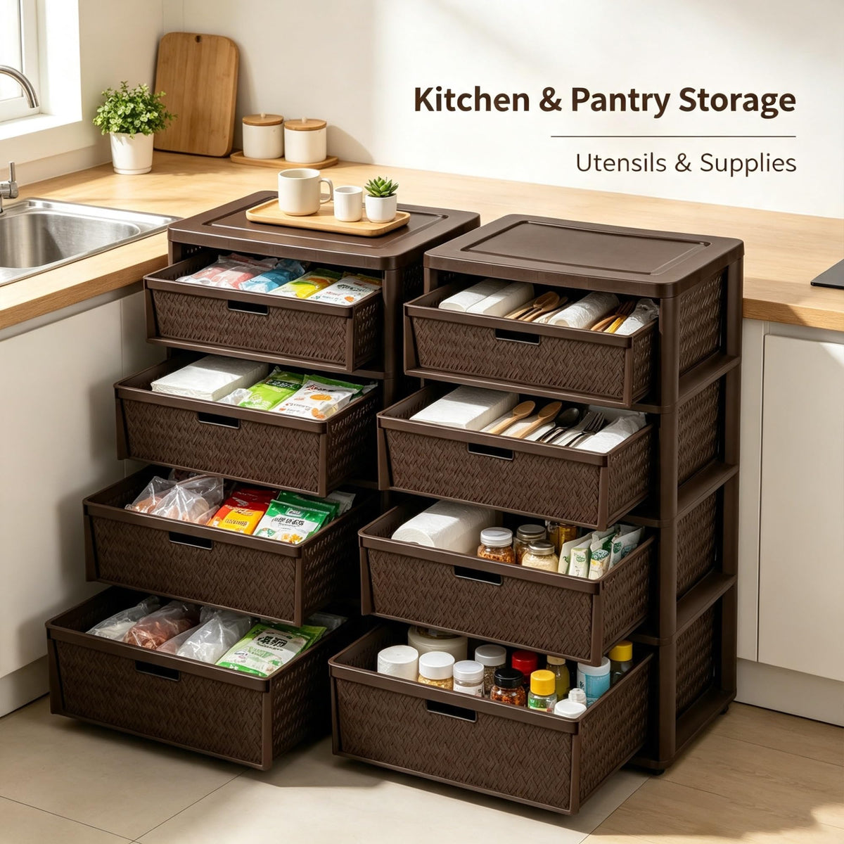 2 Pack Wide 4 Drawer Plastic Storage Tower Z442115