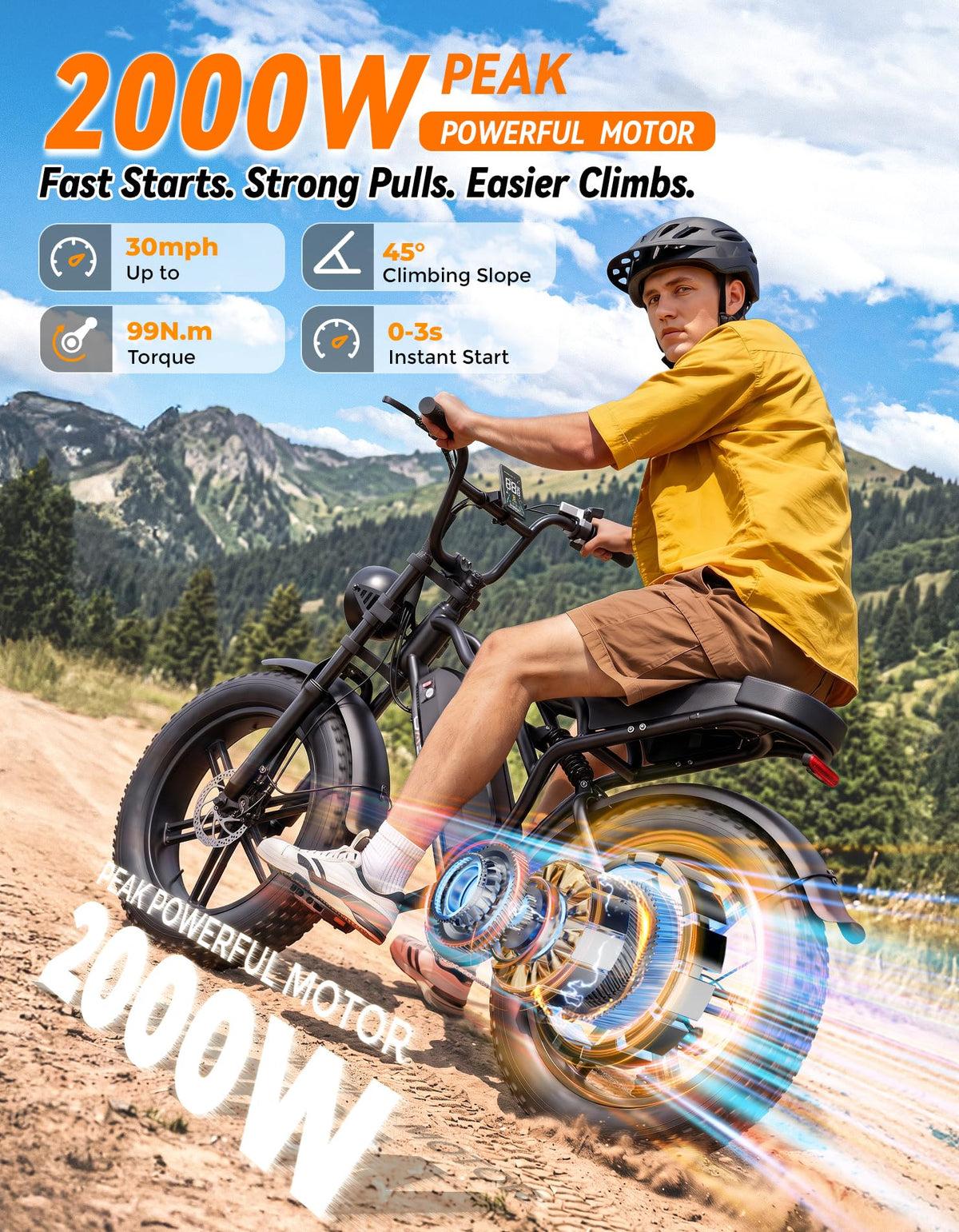 Electric Bike, 2000W Peak, Fat Tire B83729