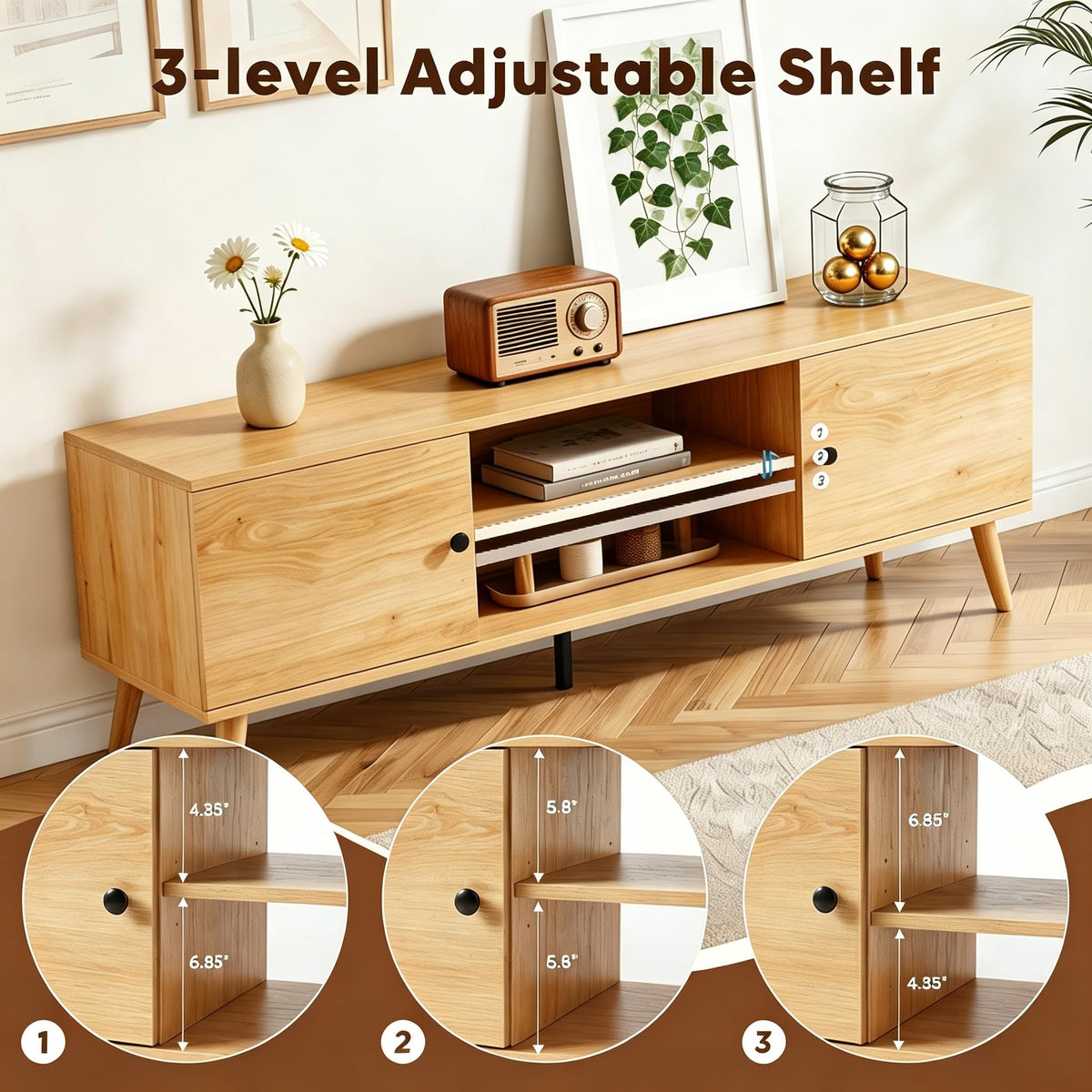 55 60 inch Wood TV Stand with 2 Cabinets J64691