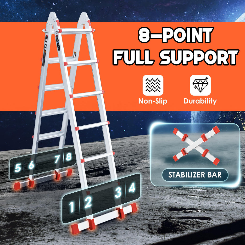 Telescoping Ladder, 22.5 Ft A Frame Anti-Slip Multi Position O937