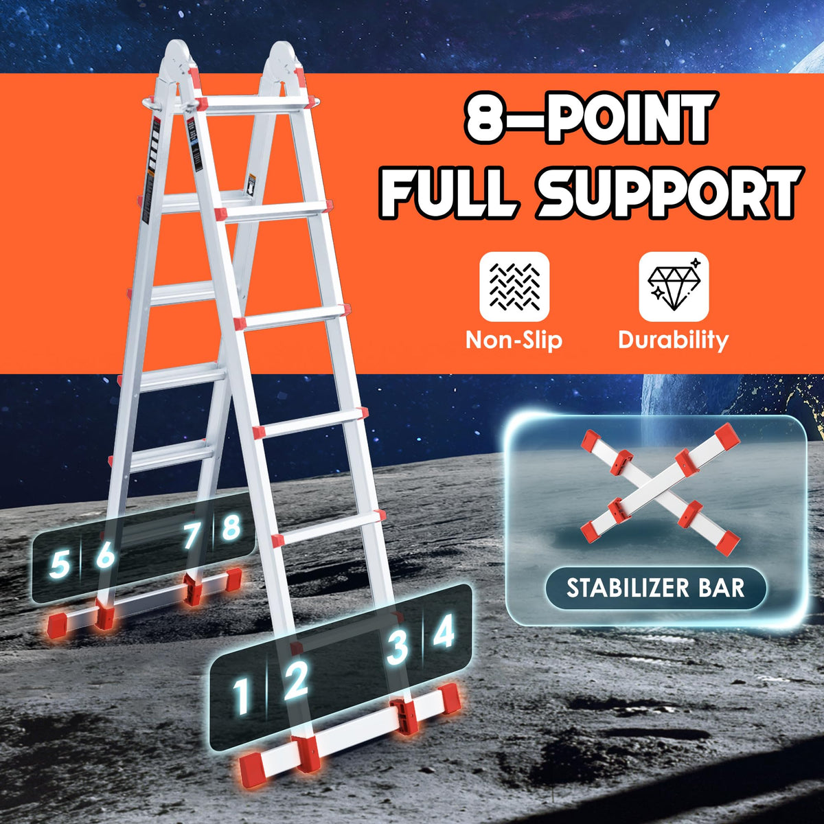 Telescoping Ladder, 22.5 Ft A Frame Anti-Slip Multi Position O937