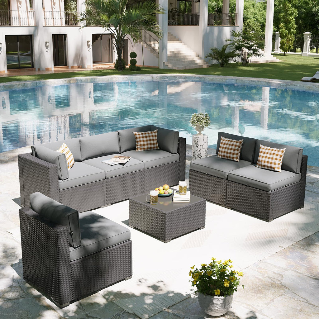 7 Piece Wicker Rattan Outdoor Sectional Sofa Set N923