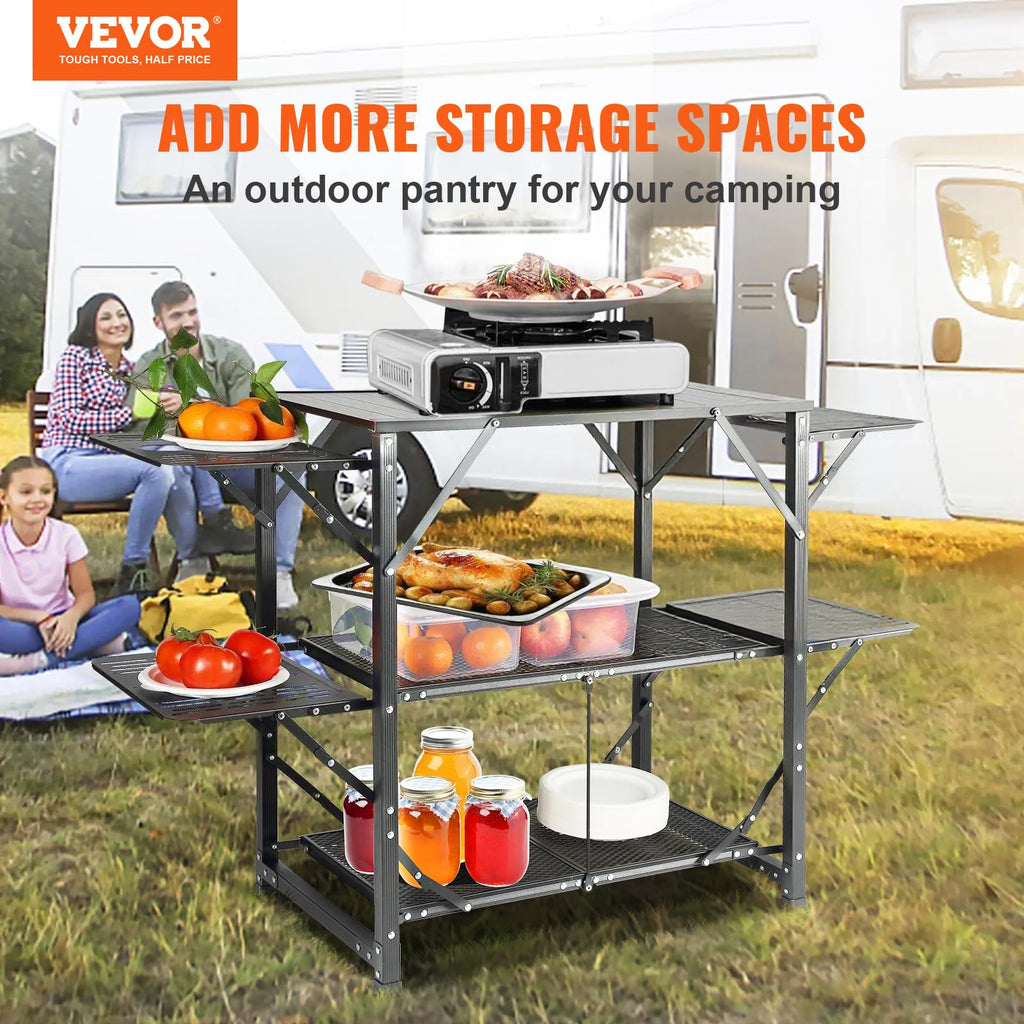 Aluminum Folding Camping Kitchen Table with 2 Shelves O834