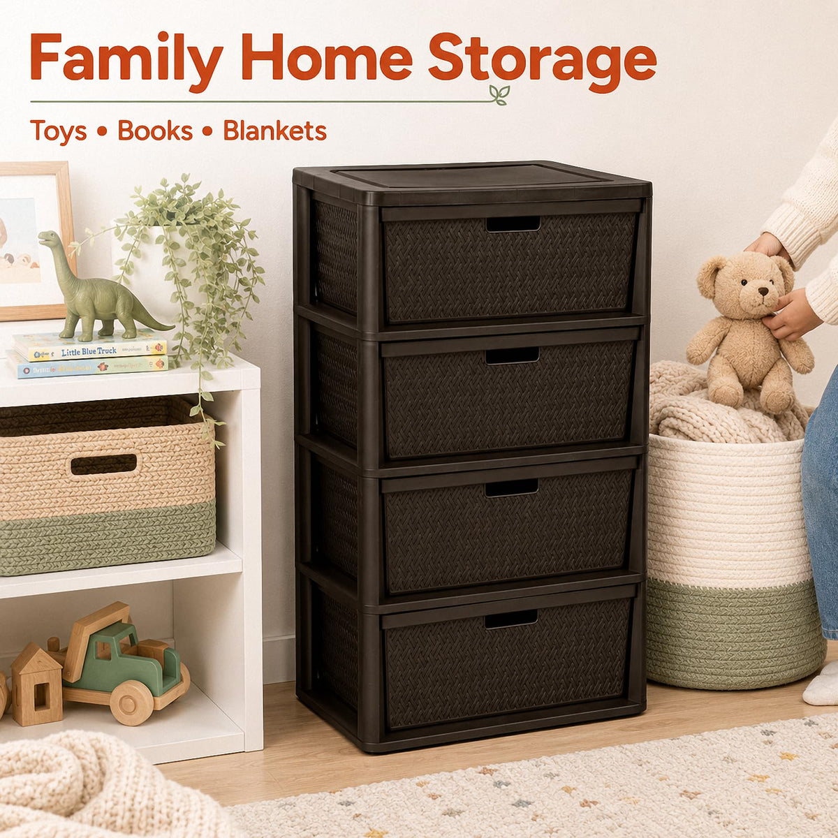 Brown 4 Drawer Plastic Storage Tower H2218