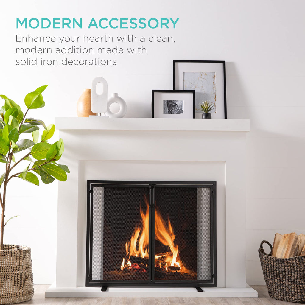 38.5x31in 2-Door Black Wrought Iron Fireplace Screen F87041