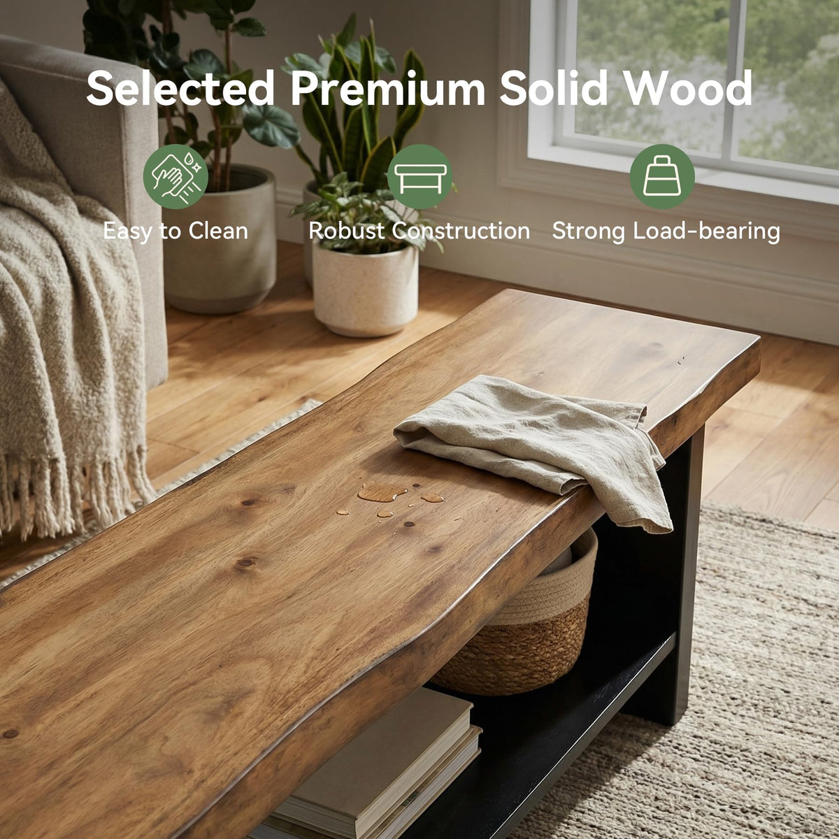 55" Solid Wood 2-Tier Shoe Storage Bench E286