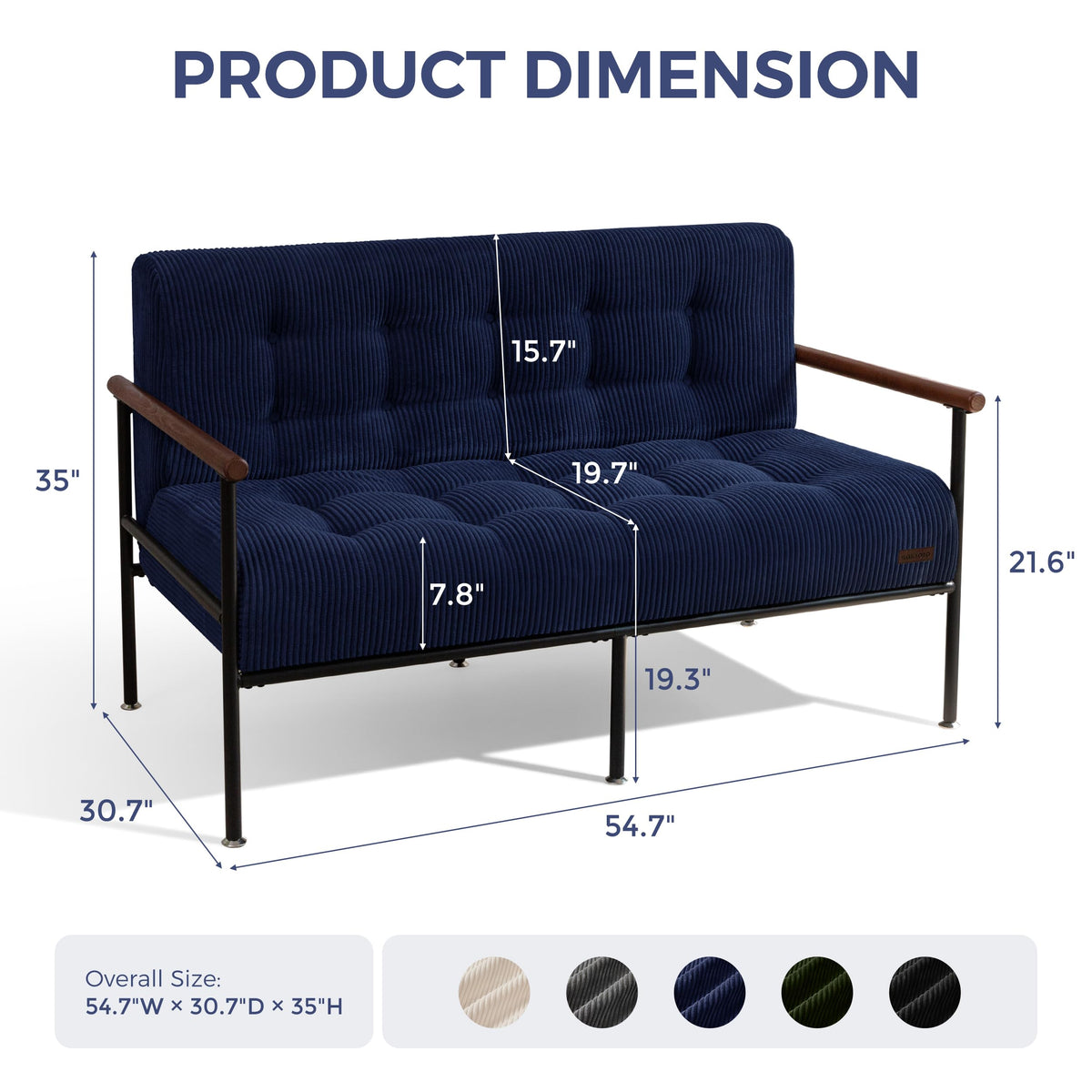 Loveseat Sofa Chair with Metal Frame and Wood Armrests E624