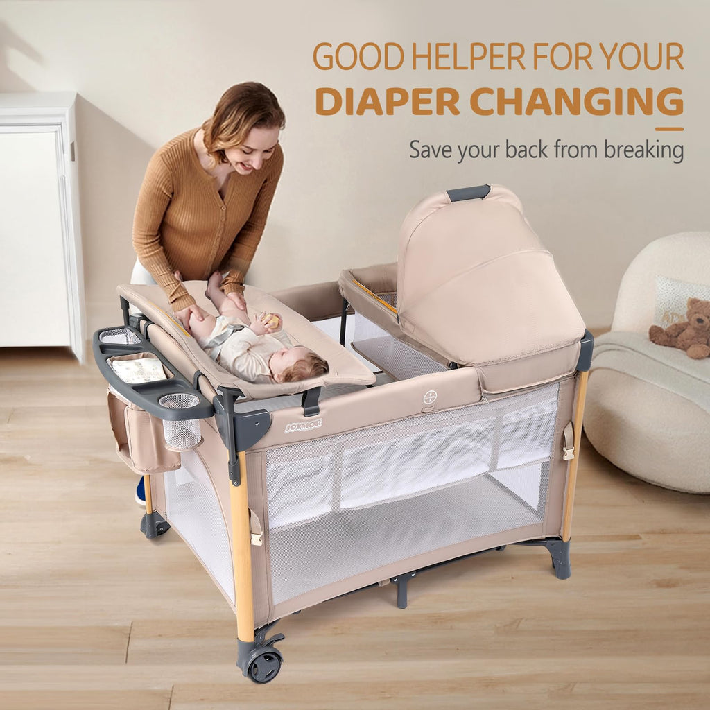 7 in 1 Bedside Bassinet with Changing Table, Storage Shelf, Mattress F626