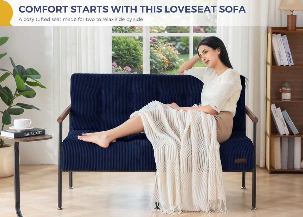 Loveseat Sofa Chair with Metal Frame and Wood Armrests E624