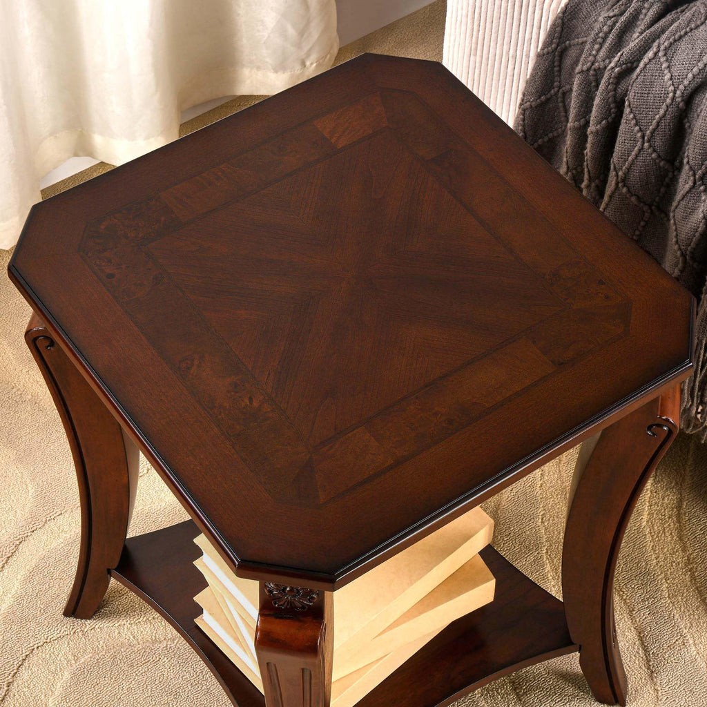 Cherry Brown Side Table with Storage Shelf Q148