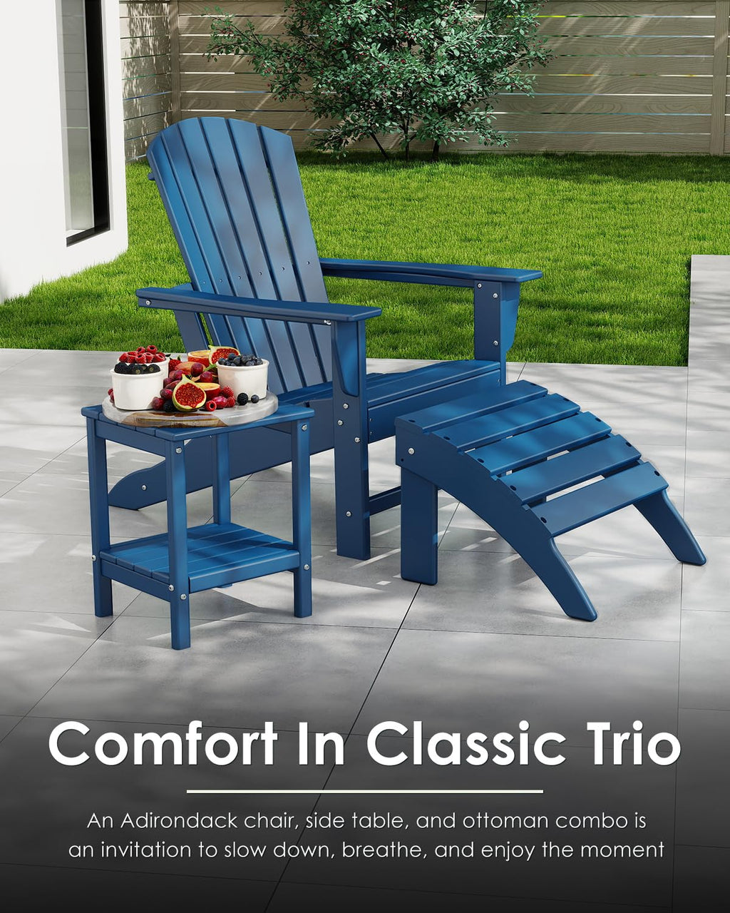 Oversized Adirondack Chairs Set of 2 HDPE All Weather Blue E61770