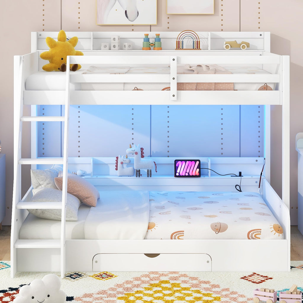 Twin Over Full Bunk Bed with Storage Shelves W95151
