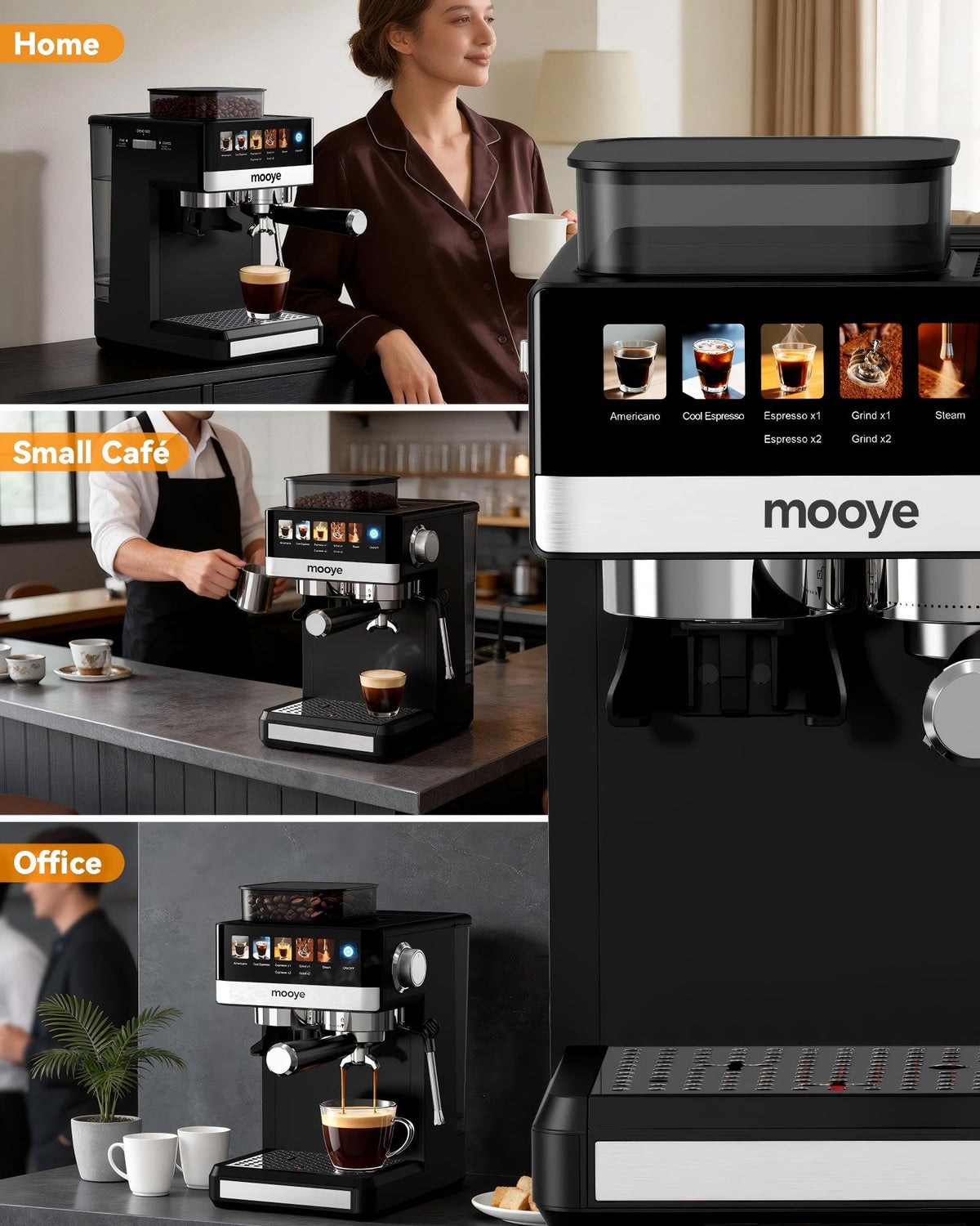 20Bar Compact Espresso Machine with Grinder and Steam Milk Frother W1585