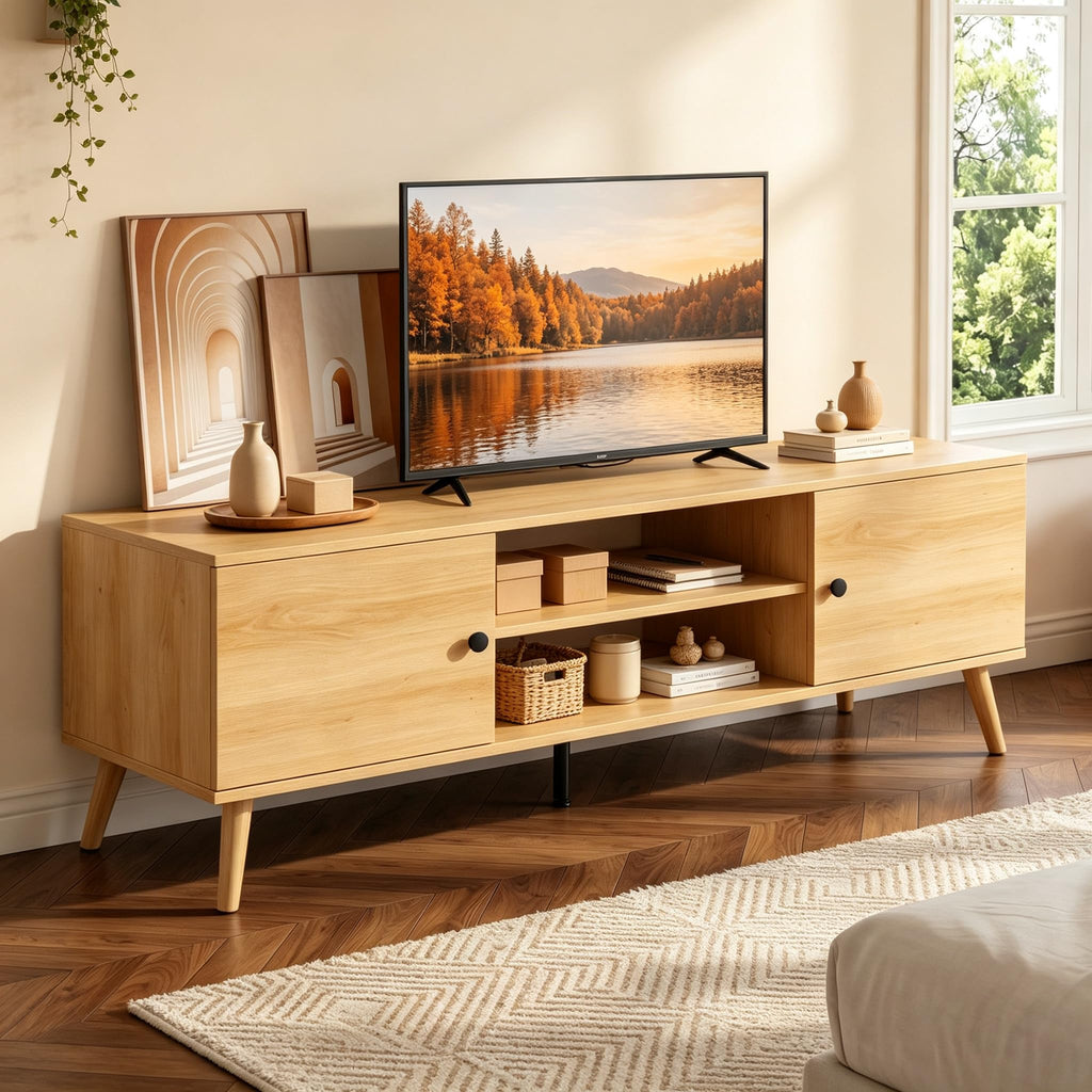 55 60 inch Wood TV Stand with 2 Cabinets J64691