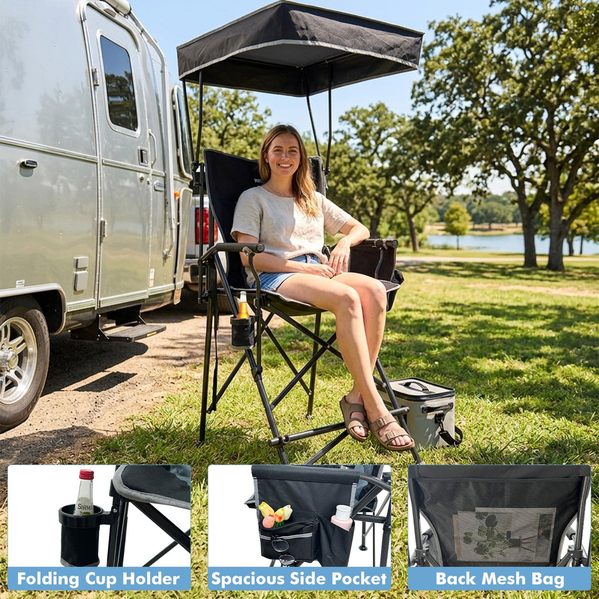 Oversized Folding Director Chair with Canopy and Footrest A4926