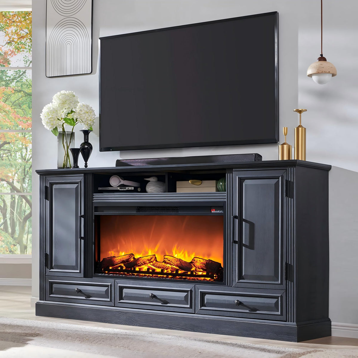 Black Fireplace TV Stand Z13067