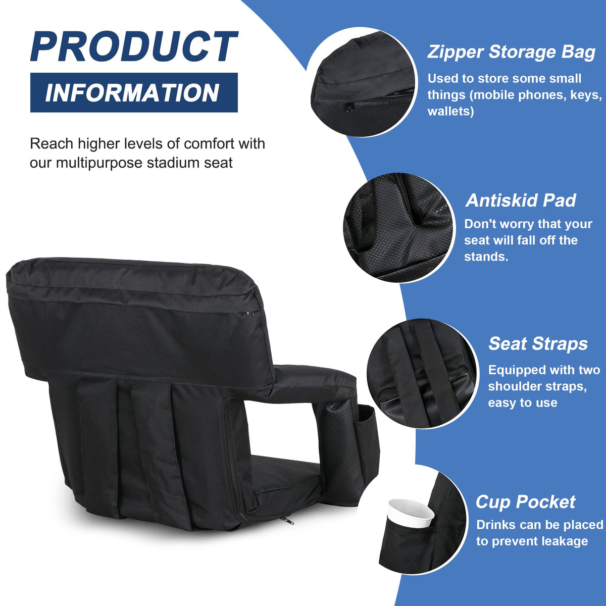 20.5"/25" Wide Padded Stadium Seat with Back Support J461