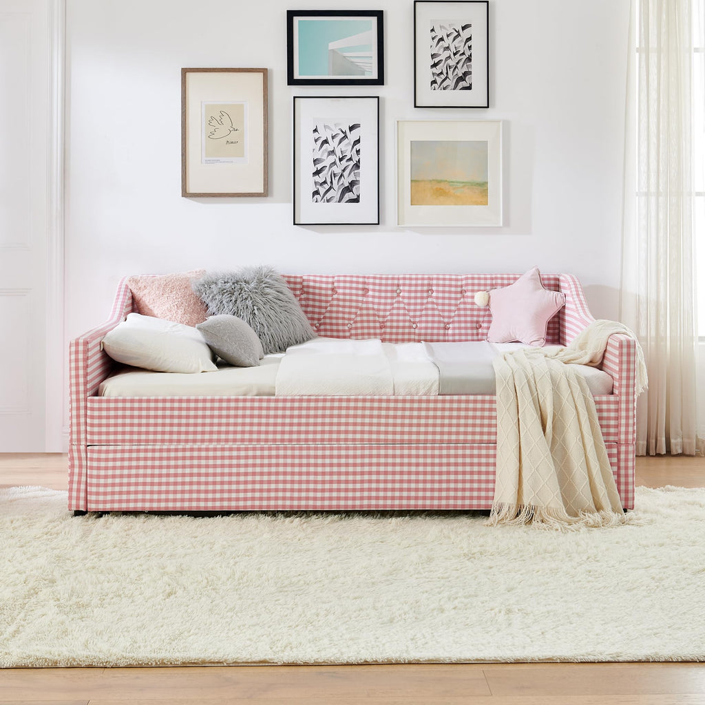 Full Size Upholstered Daybed with Trundle and Side Pocket X65611