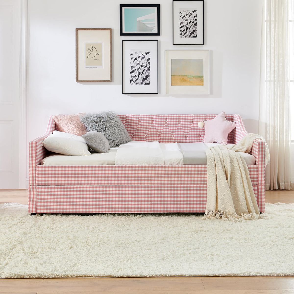Full Size Upholstered Daybed with Trundle and Side Pocket X65611