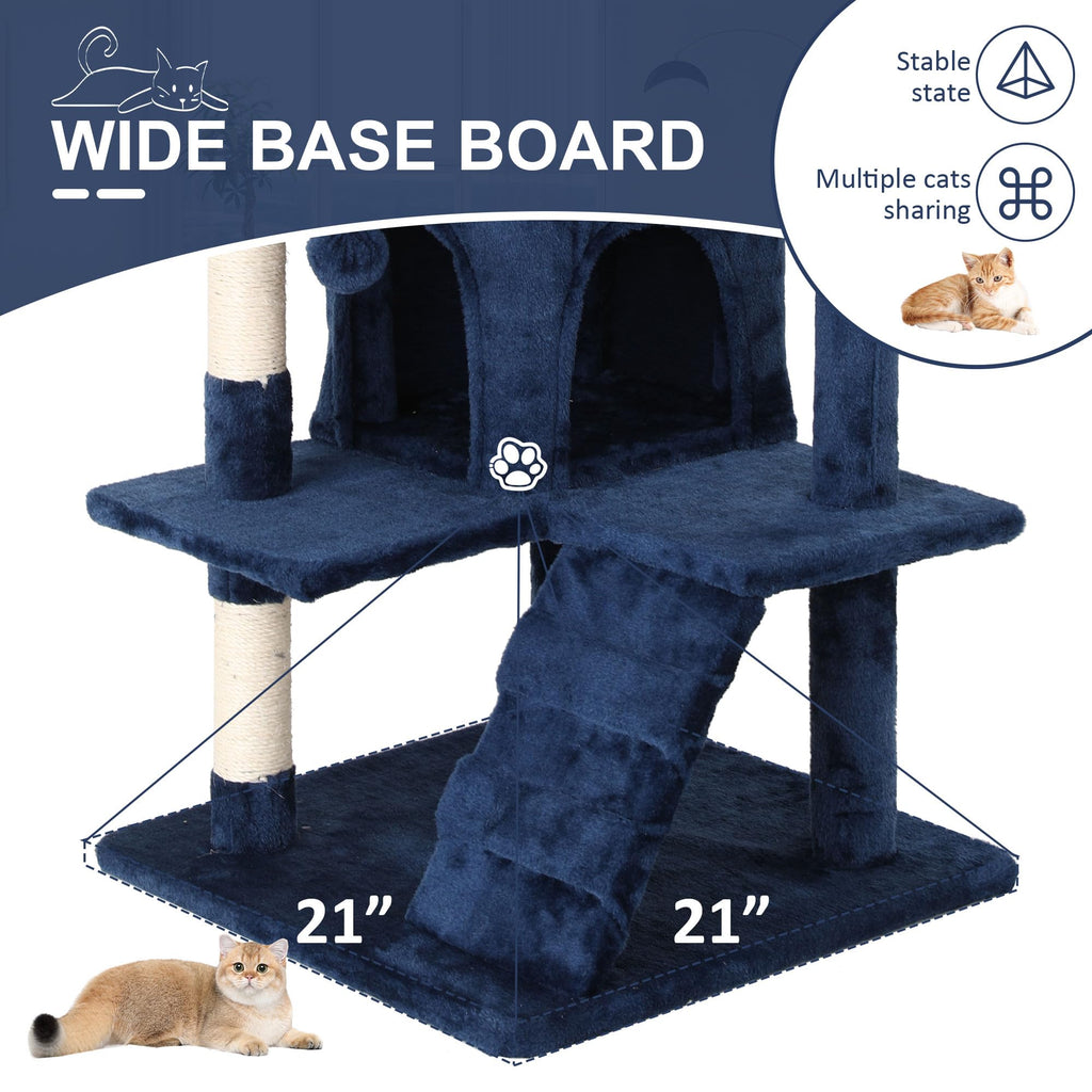 70 Inch Navy Blue Multi-Level Cat Tree with Scratching Posts D7662