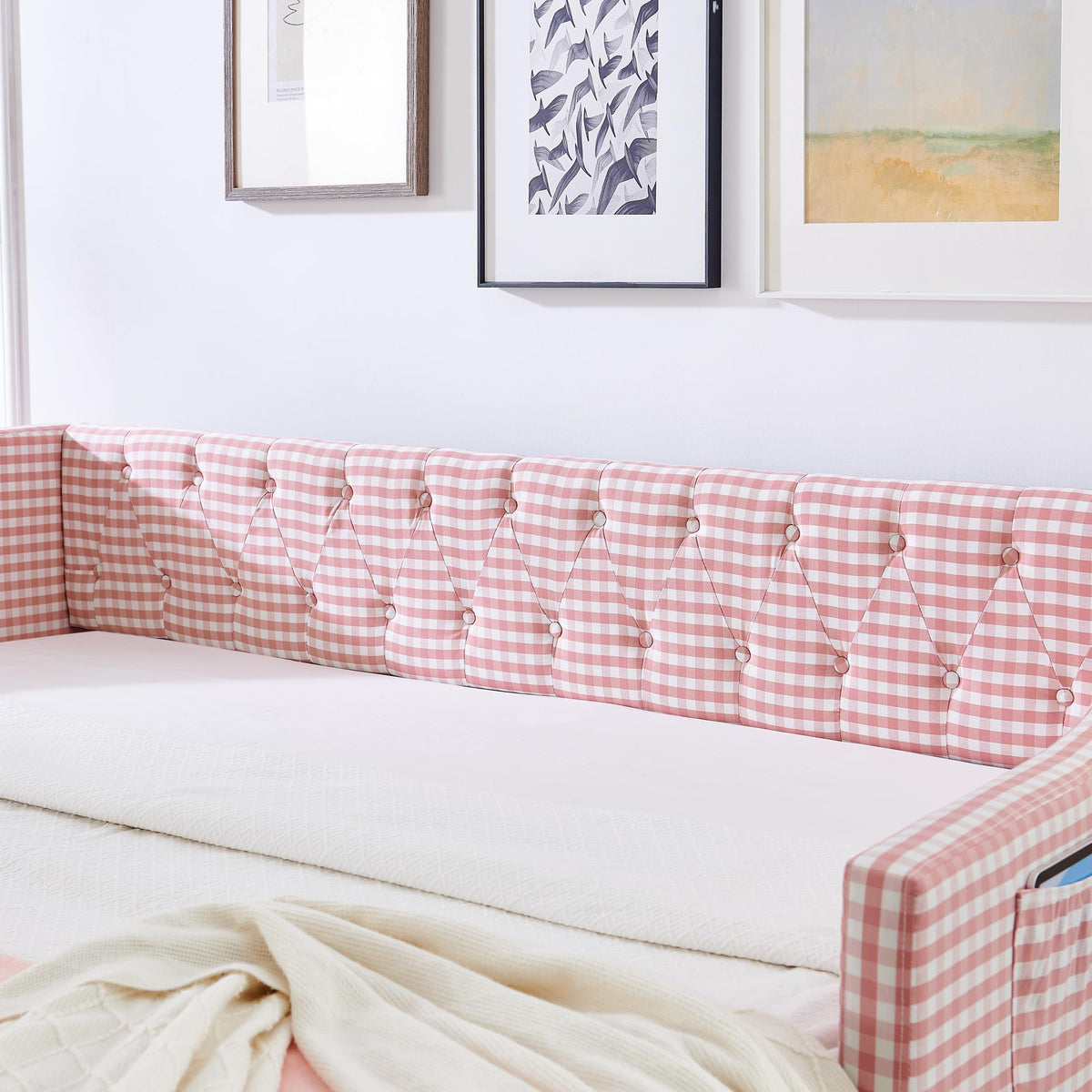 Full Size Upholstered Daybed with Trundle and Side Pocket X65611