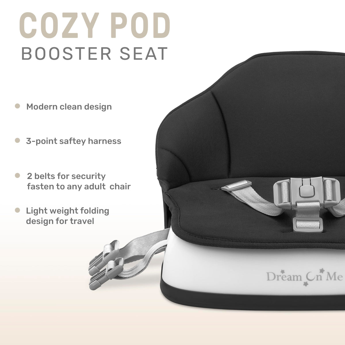 Portable Baby Booster Seat with 3-Point Harness & 2 Fixing Belts, Black F84089