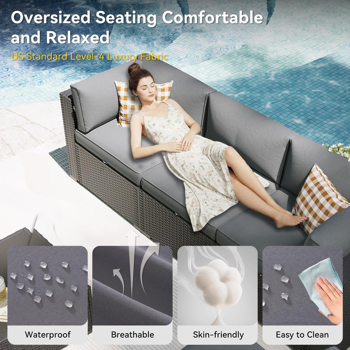 7 Piece Wicker Rattan Outdoor Sectional Sofa Set N923