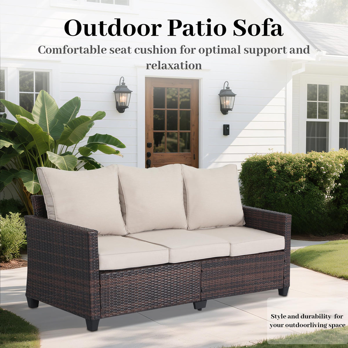 Rattan 3-Seater Outdoor Sofa with Blue Cushions Z6177