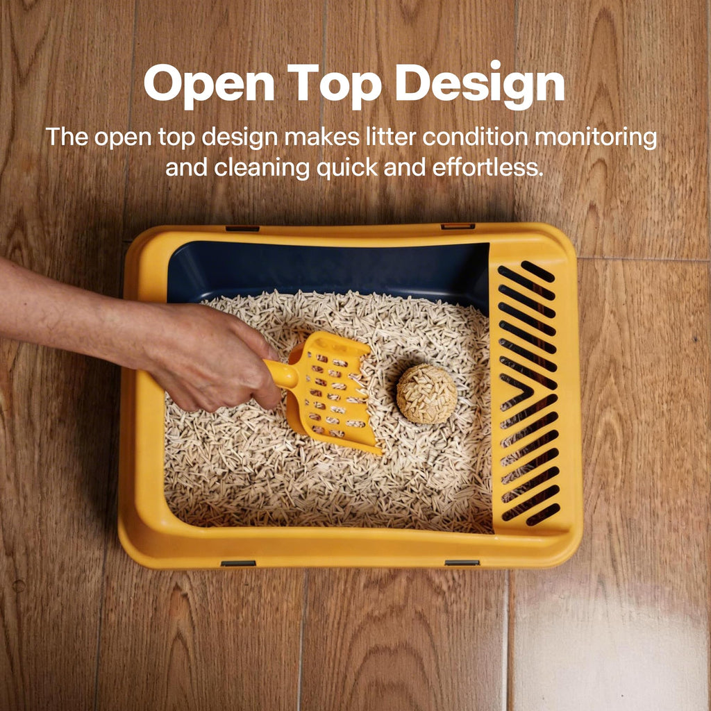 Blue Open Top Cat Litter Box with Scoop and Play Mat J8067