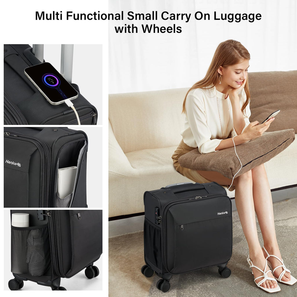 16 Inch Underseat Carry On Luggage with Wheels Dark Gray J8190