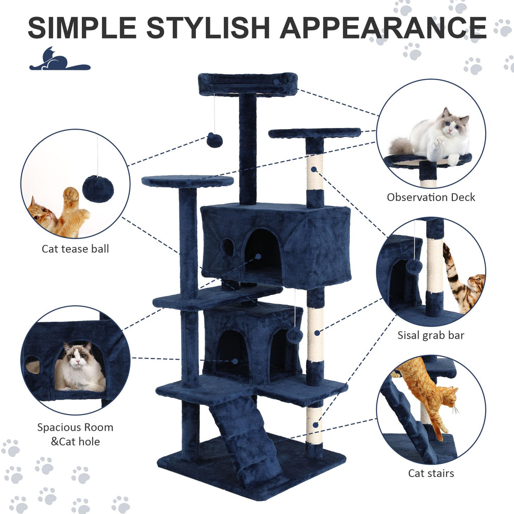 70 Inch Navy Blue Multi-Level Cat Tree with Scratching Posts D7662