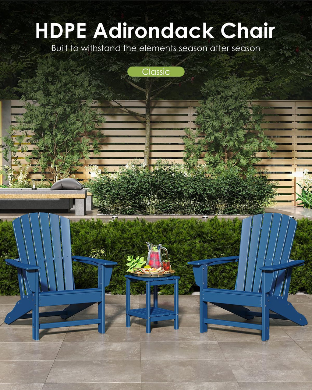 Oversized Adirondack Chairs Set of 2 HDPE All Weather Blue E61770