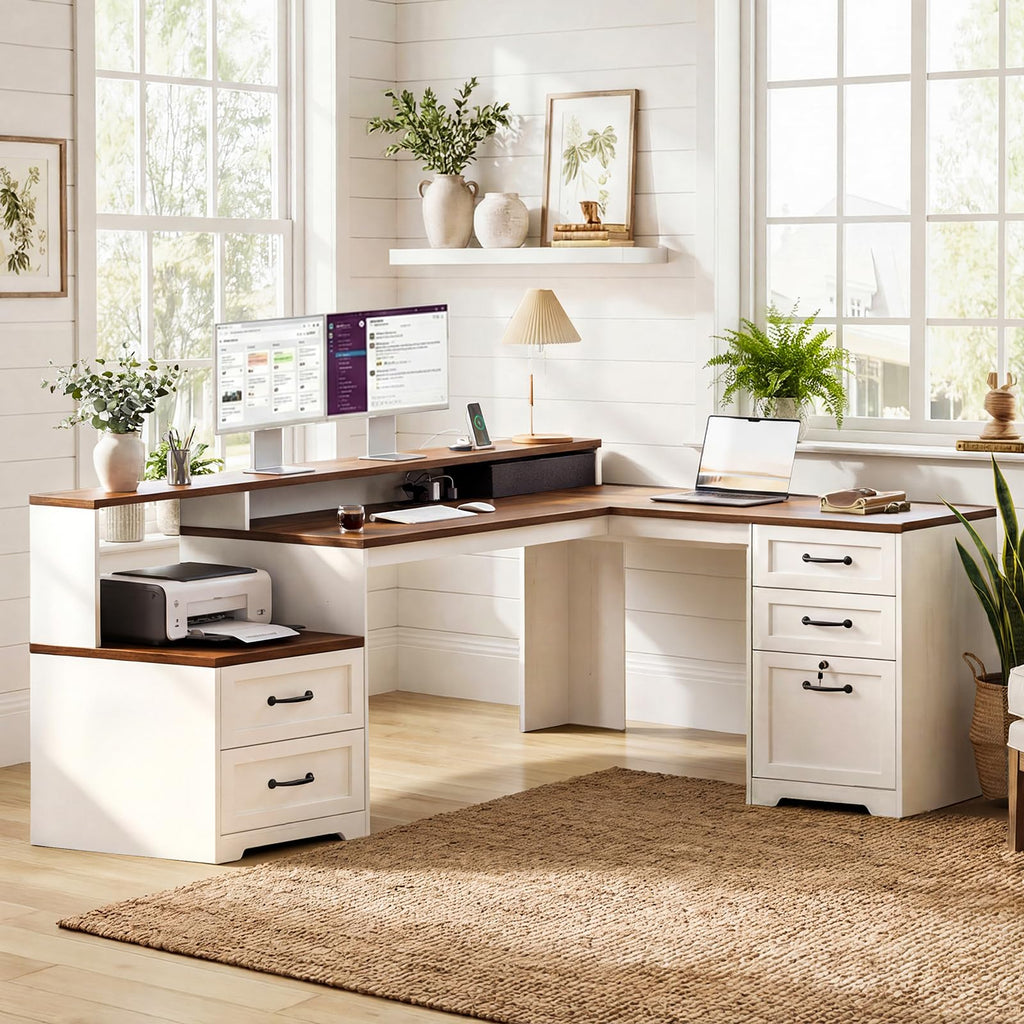 68 Inch L Shaped Executive Desk with Drawers W733