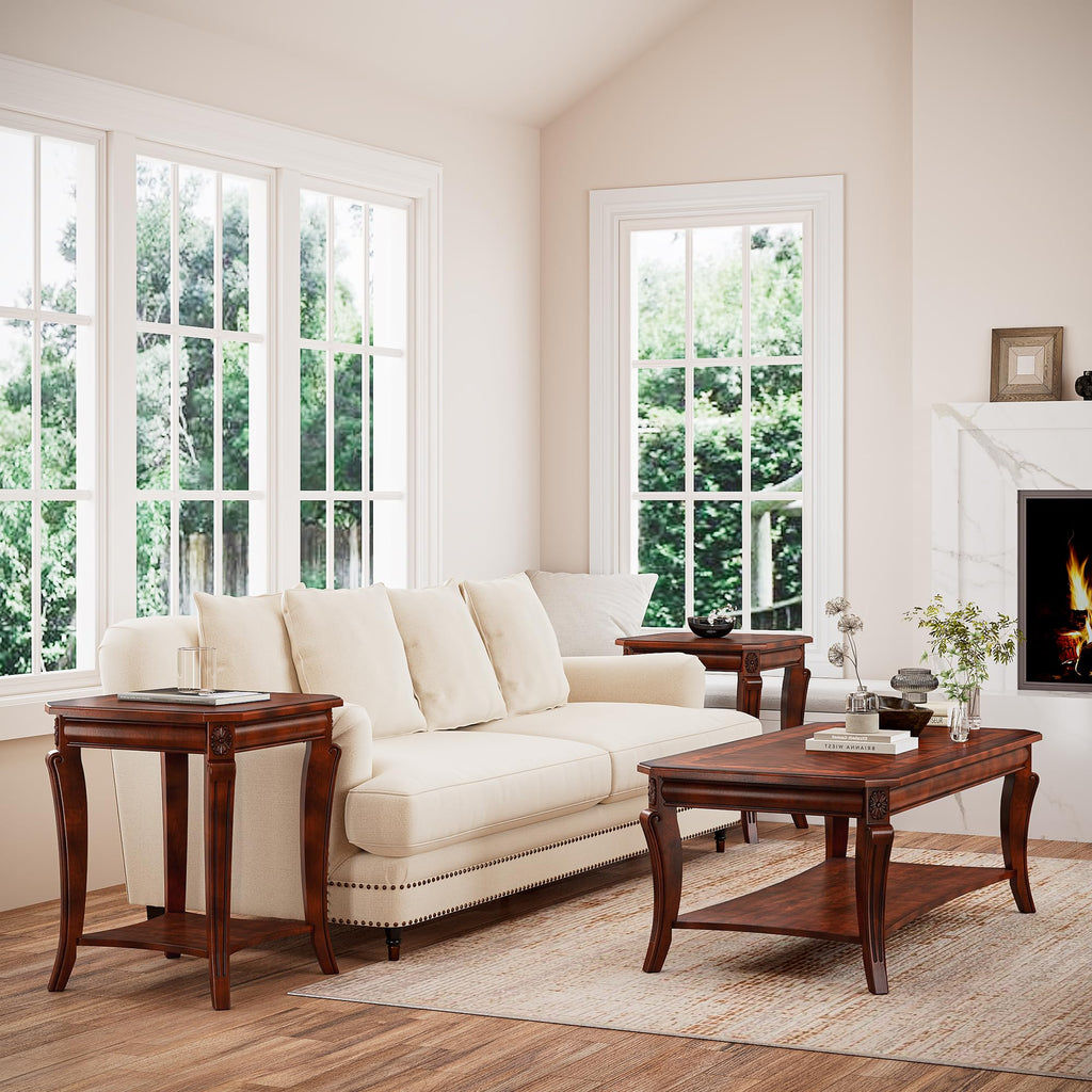 Cherry Brown Side Table with Storage Shelf Q148