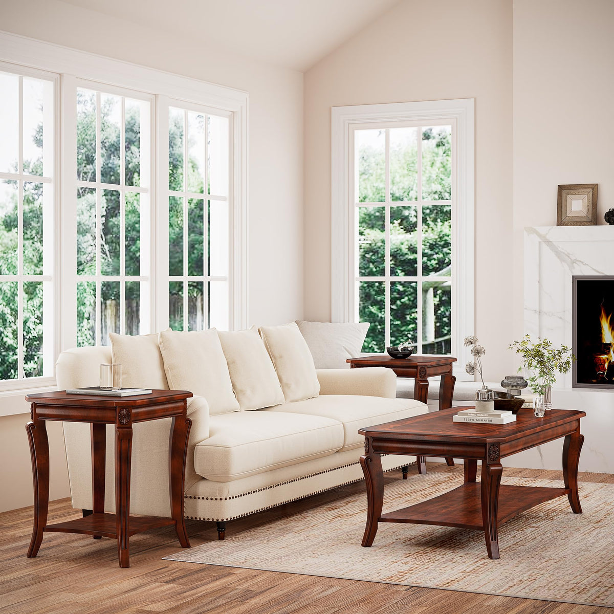 Cherry Brown Side Table with Storage Shelf Q148