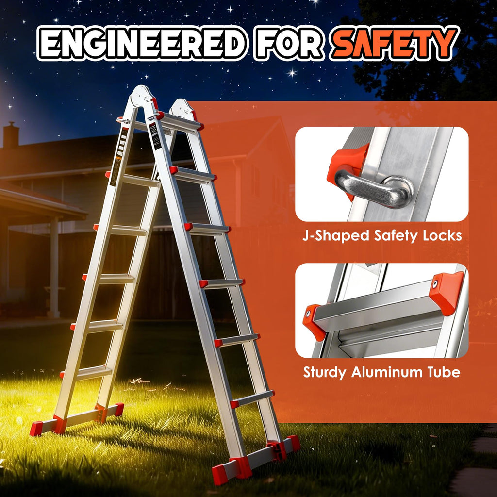 Telescoping Ladder, 22.5 Ft A Frame Anti-Slip Multi Position O937