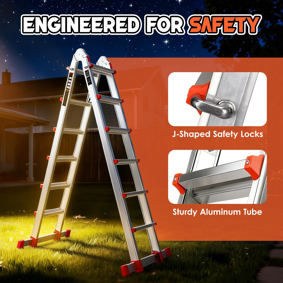Telescoping Ladder, 22.5 Ft A Frame Anti-Slip Multi Position O937