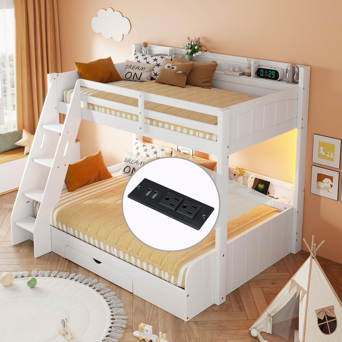 Twin Over Full Bunk Bed with Storage Shelves W95151