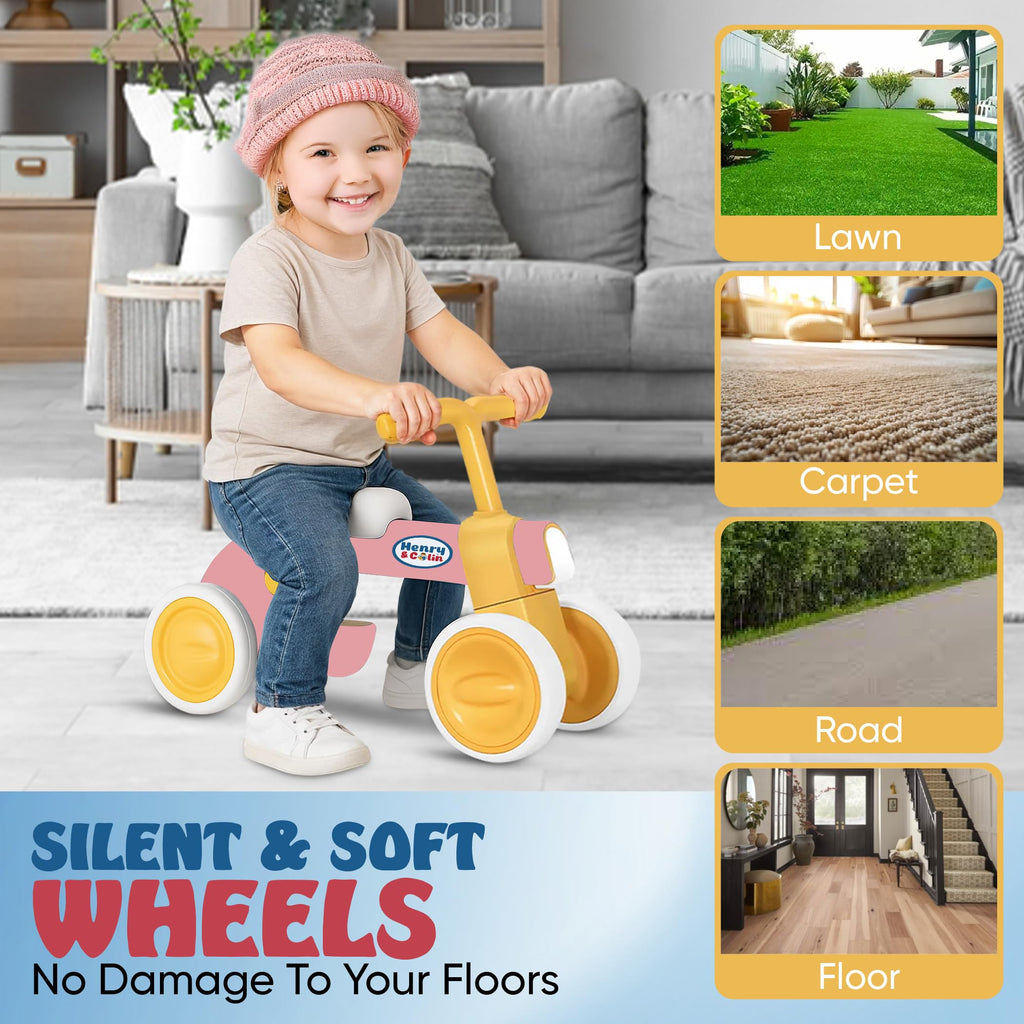 4 Wheel Toddler Balance Bike with Lights Music Soft Seat Pink Y840875
