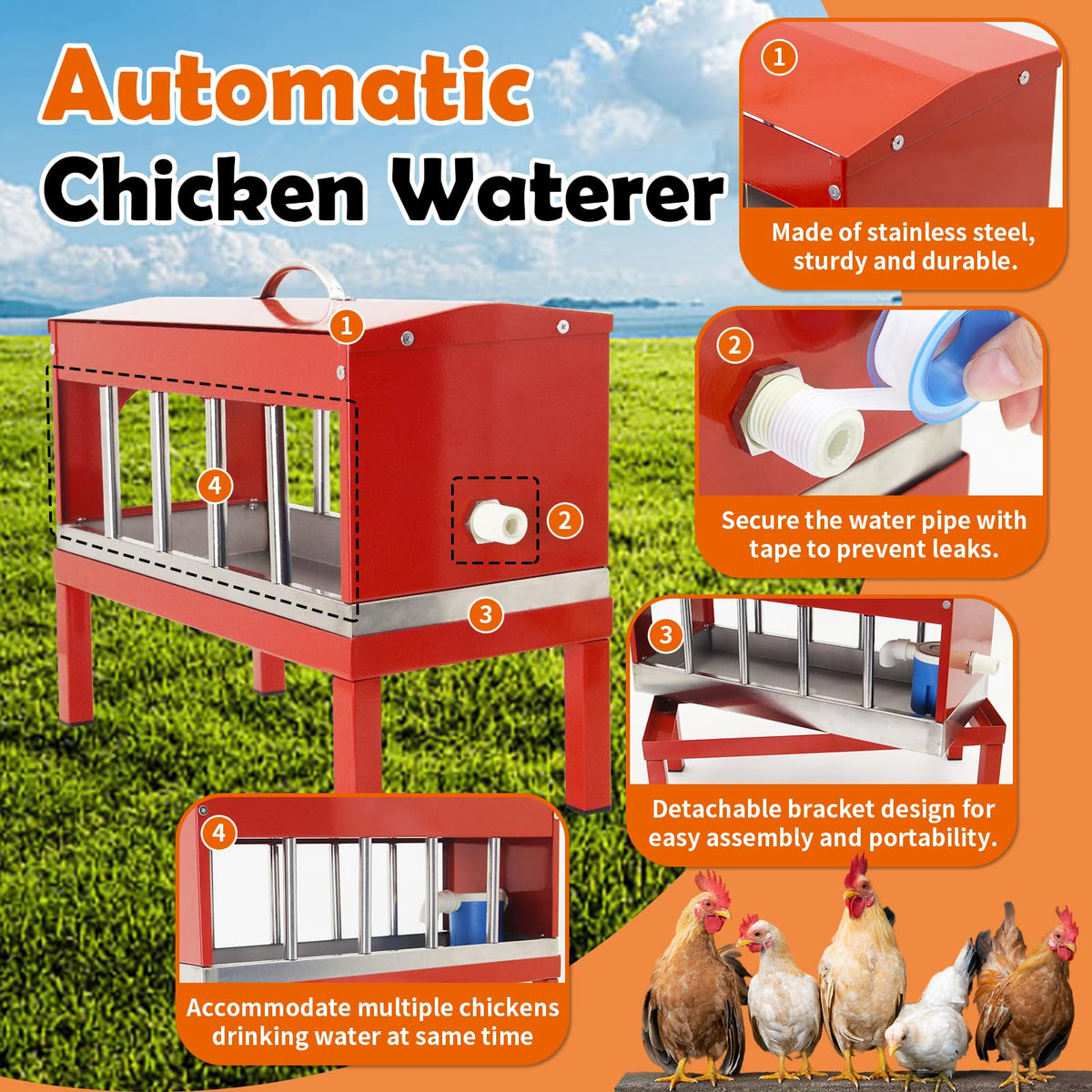 Automatic Stainless Steel Poultry Waterer with Float Valve J4944