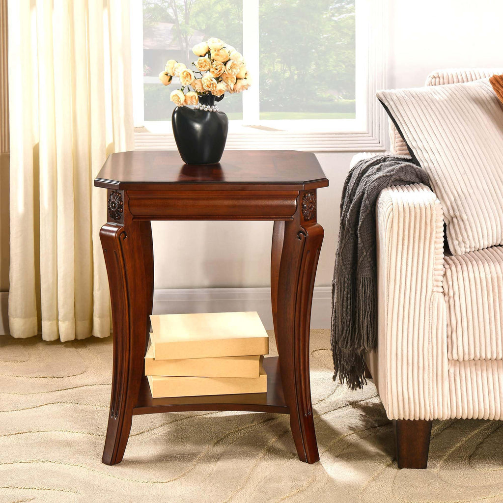 Cherry Brown Side Table with Storage Shelf Q148