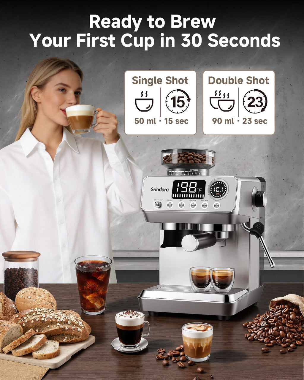 Espresso Machine with Grinder, 20 Bar, Milk Frother Z1246