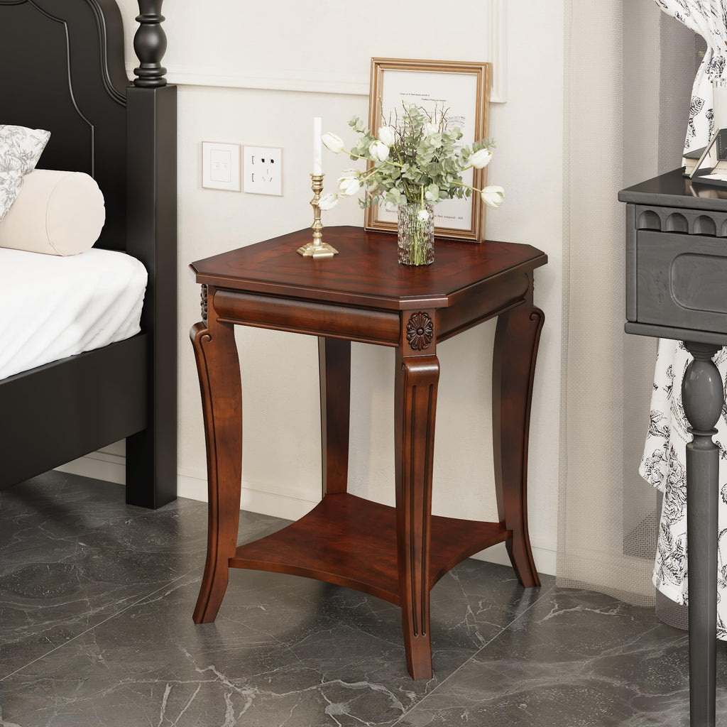 Cherry Brown Side Table with Storage Shelf Q148