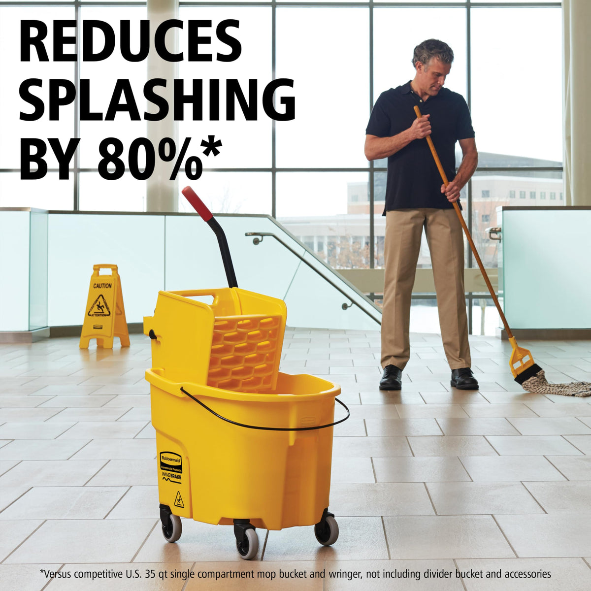 26 Qt. Side-Press Mop Bucket and Wringer Combo on Wheels, Yellow A90494