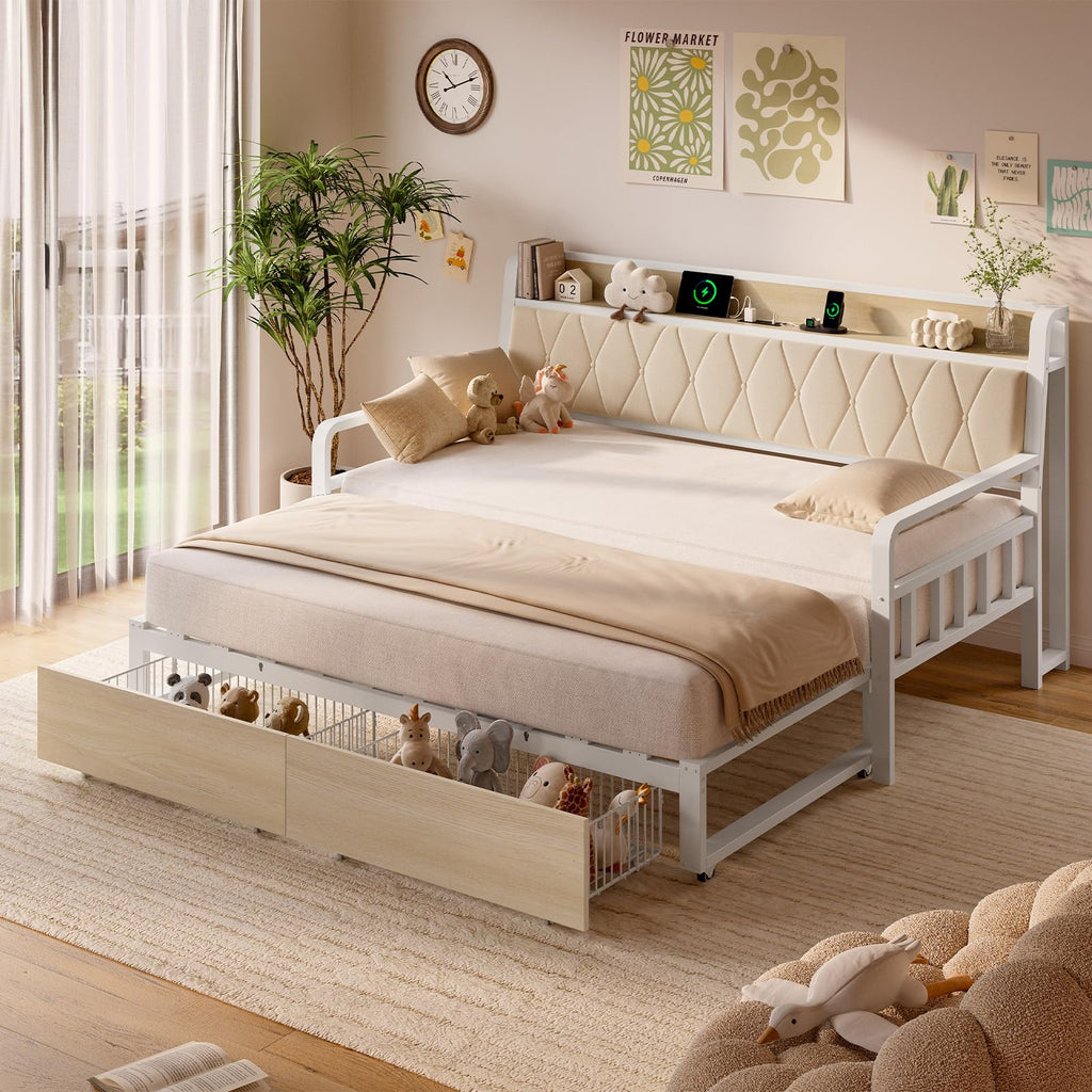 White Twin Daybed with Pop up Trundle Q828