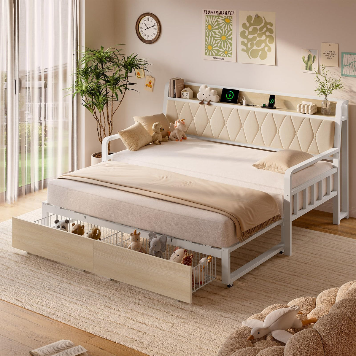 White Twin Daybed with Pop up Trundle Q828