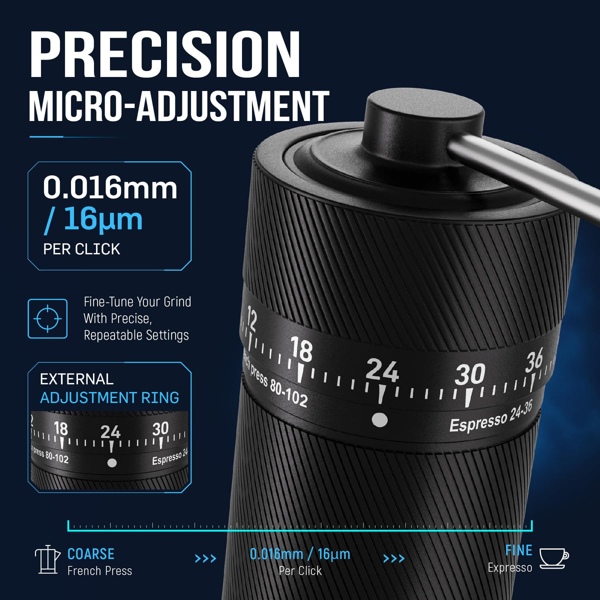 Manual 72-Click Conical Burr Stainless Steel Coffee Grinder A484633