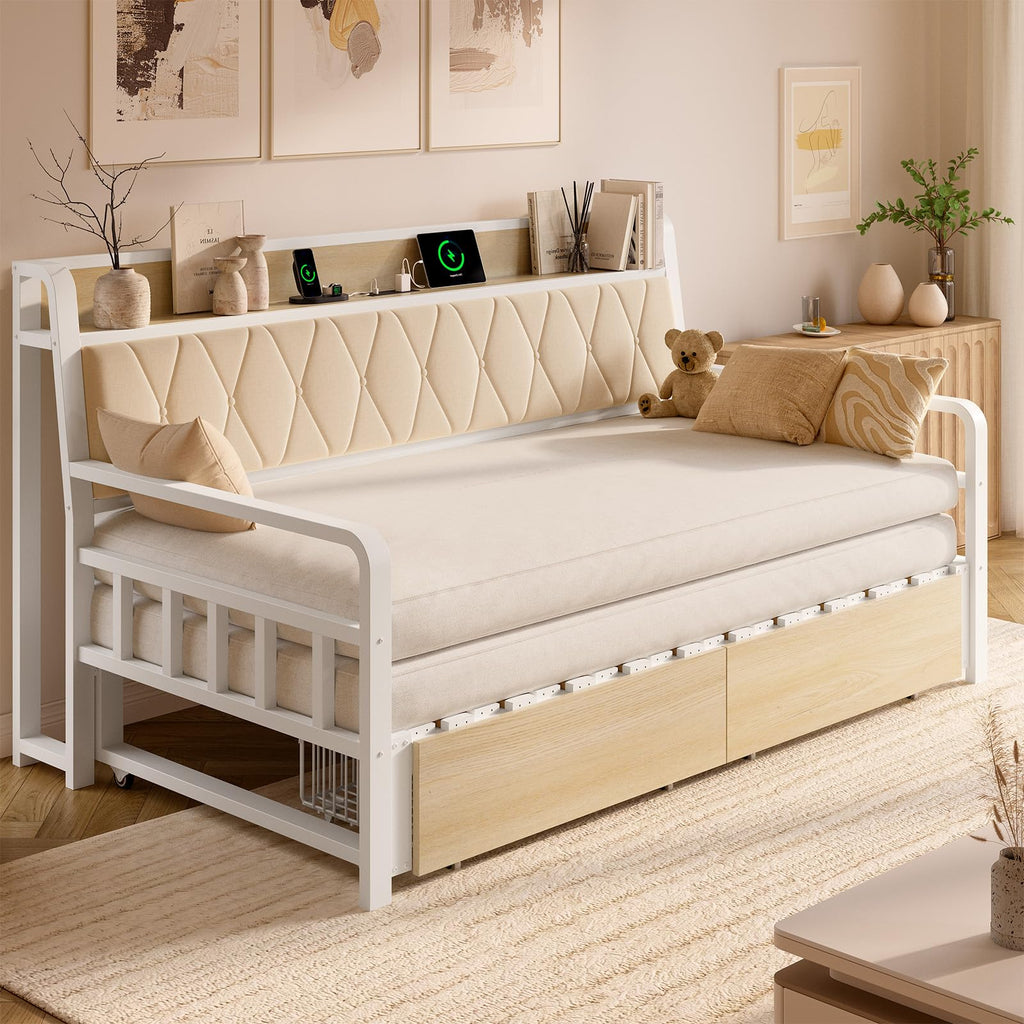 White Twin Daybed with Pop up Trundle Q828